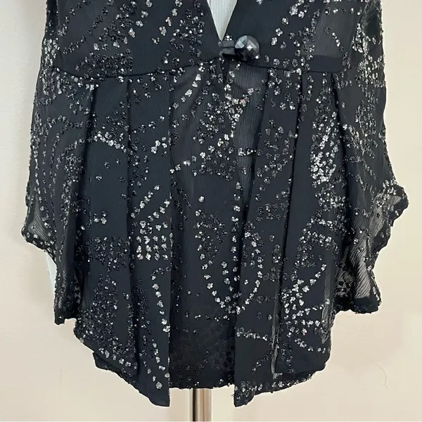CFTC Studio Vintage 80’s Black Silk Beaded Evening Top M - Image 4