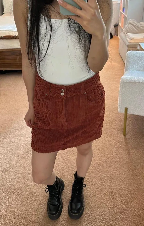 Corduroy Button Front Mini Skirt - Image 2