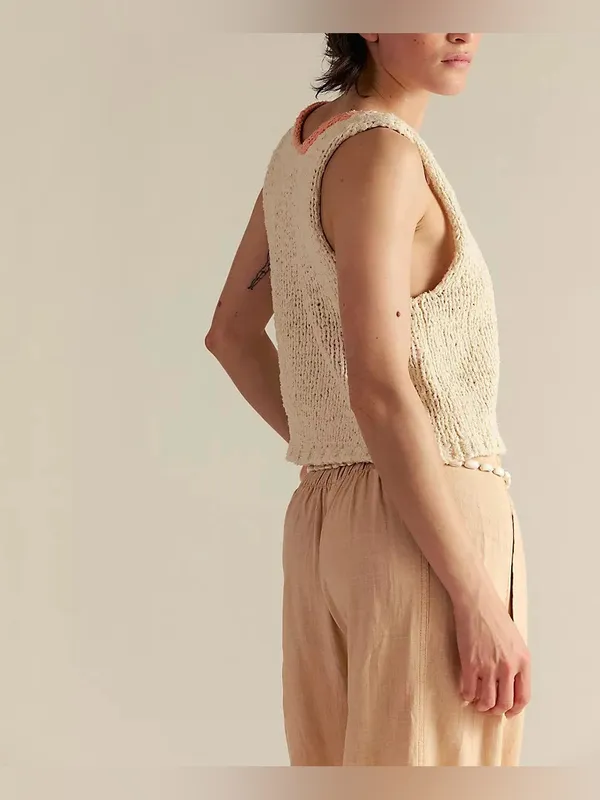 NWT Free People Sicily Shell Sweater - ivory combo - Medium - Image 4