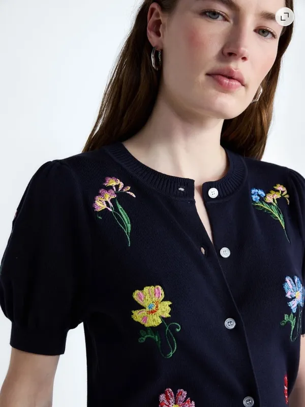 NWT Free Assembly Embroidered Cardigan Sweater with Puff Sleeves sz S 4-6 - Image 8