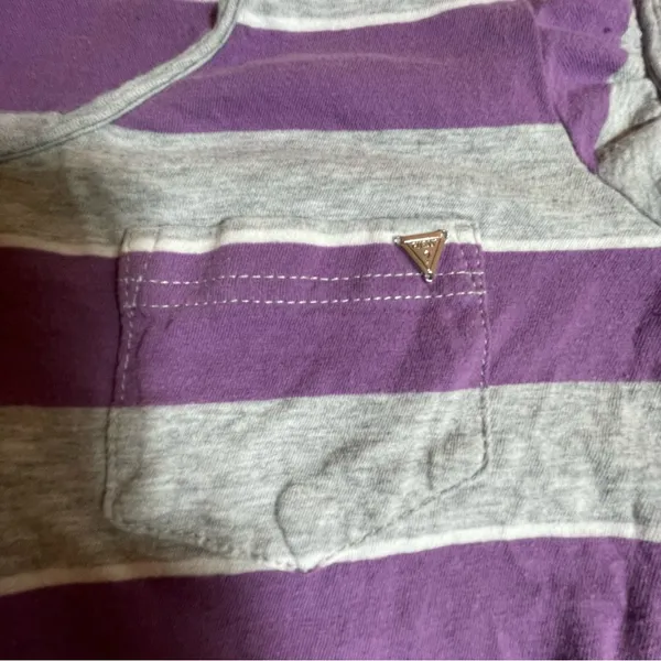 Guess Jeans Baby Tee M Pink Gray Stripe Cotton Fitted Y2K Style Retro Top sexy - Image 7