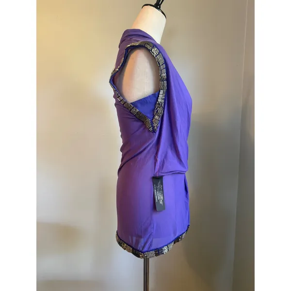 Bebe Embellished Surplice Top Purple Mesh Sleeveless XS beaded y2k fairy party r - Image 2