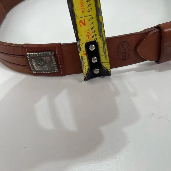 Vtg Fossil Belt Leather Concho Women Small Brown Silver Decorative Western Boho - Image 3