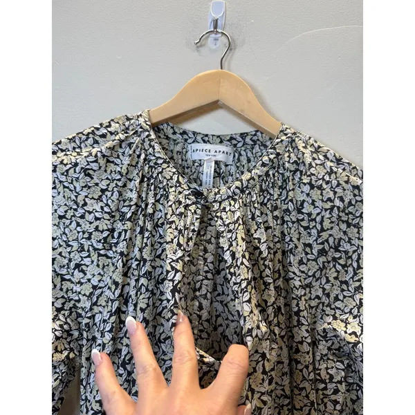Apiece Apart Dress Womens XS Black Yellow Floral Organic Cotton Mini Summer - Image 8