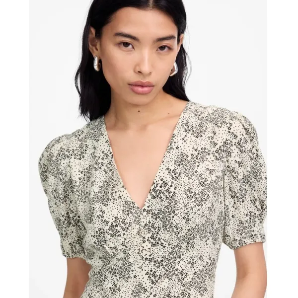 Madewell Dress Size 14 Harper Floral Ivory Puff Sleeve V Neck Midi Floral NU576 - Image 5