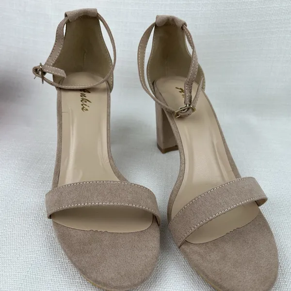 Ankis Women’s Open Toe Ankle Ng Sandal Nude Numeric 8 Suede Chunky Heel New!‎ - Image 3