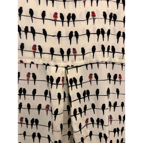 Jane and Delancey Women 2X Cream‎ Bird Print Button Down Roll Tab Rayon Shirt - Image 8