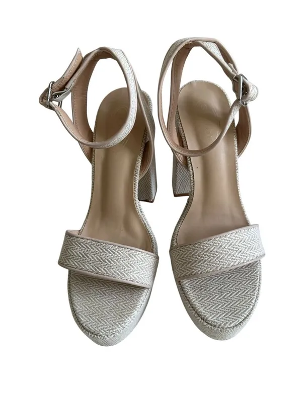 SCOOP Herringbone Cream Platform Sandals Heels Size 8.5 - Image 4