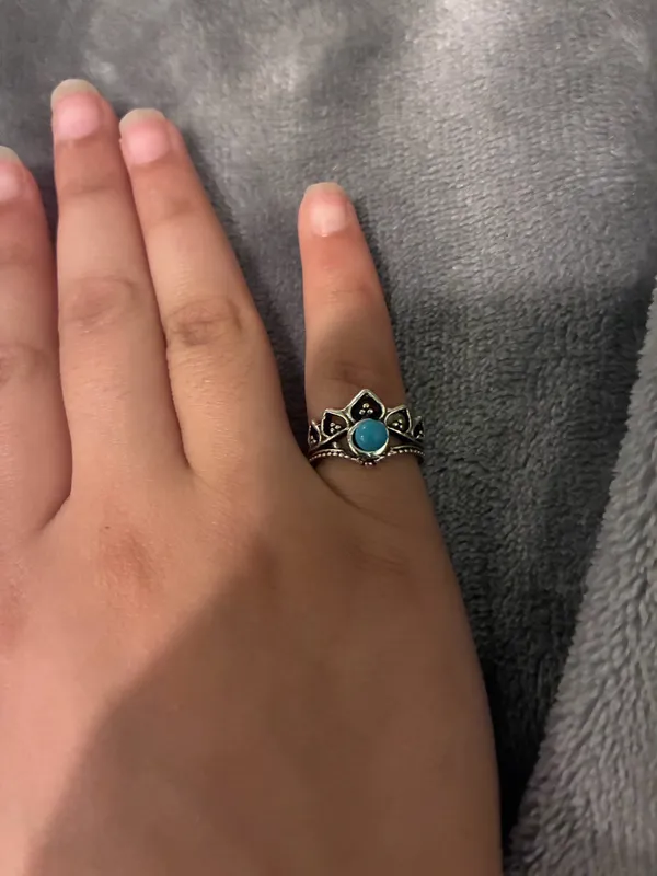 Western Bohemian Turquoise Crown Ring Silver Size none - Image 2