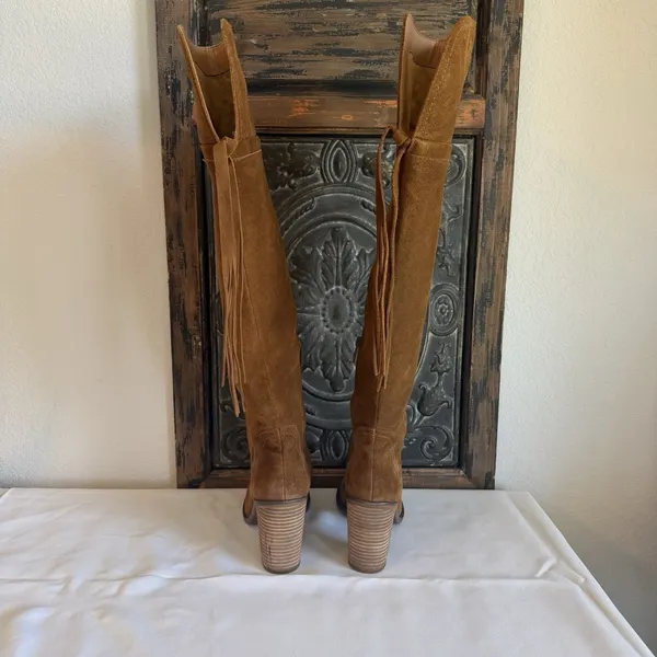 Franco Sarto Elnora Tall Suede Over The Knee Boots Brown Boho Fringe Tassel Sz 9 - Image 5