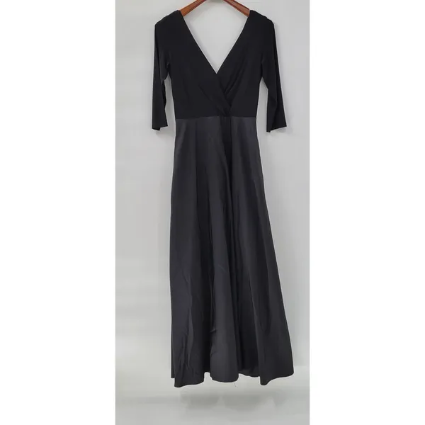 Alfred Sung Maxi Dress Womens 8 Black Ballet Top Taffeta Skirt V-Neck 3/4 Sleeve - Image 14