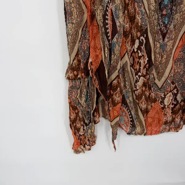 Pretty Angel‎ Sheer Large Orange Brown Paisley Boho Sharkbite Hem Tunic Top NWT - Image 4