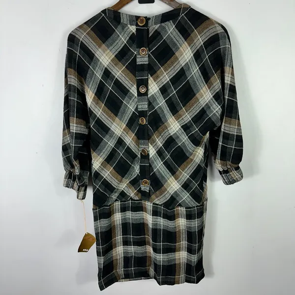 Ali Ro‎ Mini Dress 2 Plaid Wool Blend Button Back Dark Academia Preppy Office - Image 3