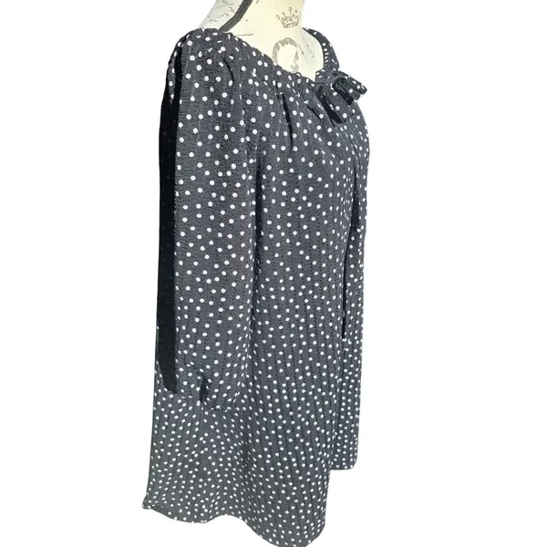 ASOS DESIGN Black Polka Dot Puff Sleeve Tie Neck Mini Dress Women's Size 8‎ - Image 2