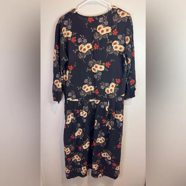The Odells x Anthropologie Black Floral‎ Print Rayon V-neck Midi Dress Size M - Image 4