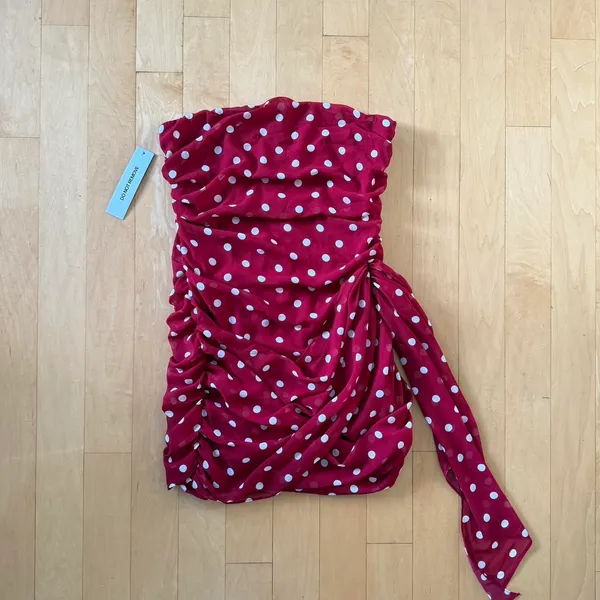 Princess Polly Karlena strapless red and white polka dot mesh dress with ruched detail - Image 2