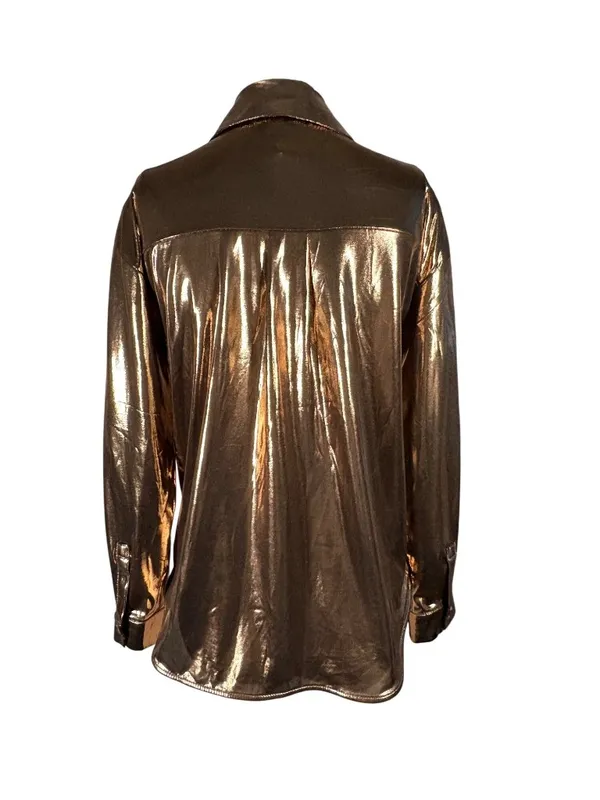 NEW Anthropologie Shine Metallic Copper Long Sleeve Button Up Shirt Size Small - Image 7