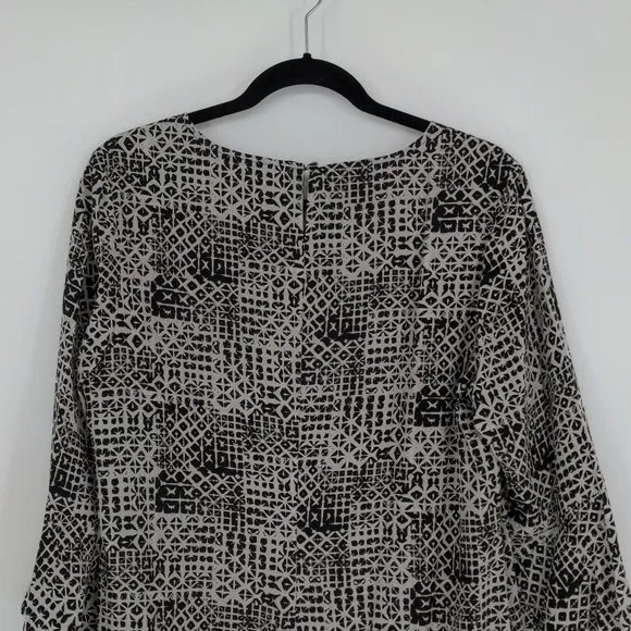 Garnet Hill Bell Sleeve Silk Shift Dress Women’s 10 Black White Geometric Office - Image 12