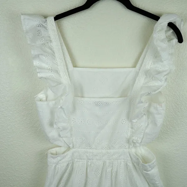 Madewell Eyelet Ruffle Mini‎ Dress 8 White Cutout Cotton Summer Boho Romantic - Image 9