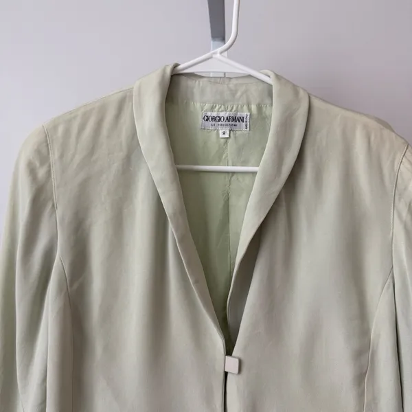 Giorgio Armani Silk Office Siren Academia Minimalist Luxury Blazer 8 Sage Green - Image 2