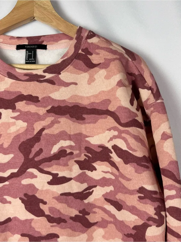 Forever 21 Pink Camo Crewneck‎ Pullover Sweatshirt S - Image 3