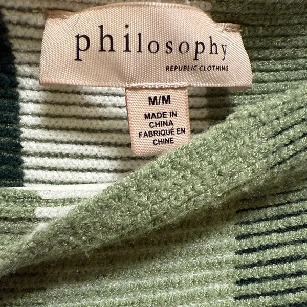 Philosophy Green Striped Drop Batwing Shoulder Viscose‎ Sweater Textured Sz M - Image 4