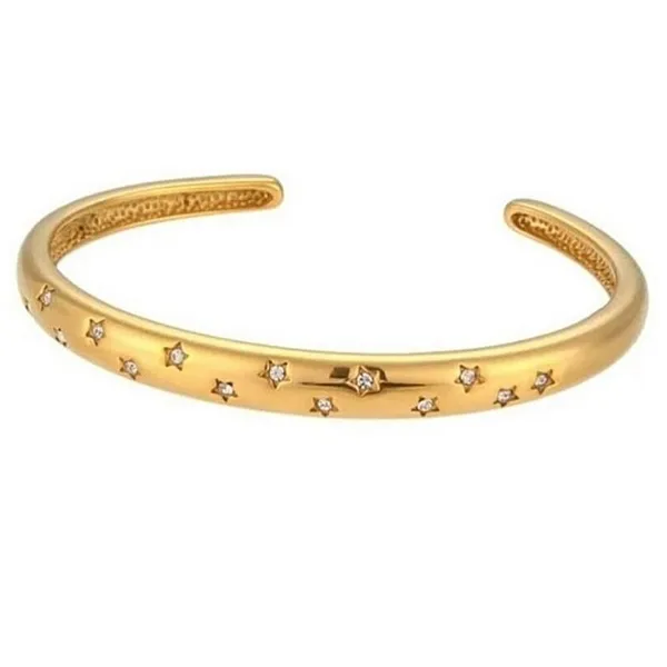 Boutique NEW Heavy 18k Gold Simulated Diamond Stars Bangle Cuff Bracelet‎ Sz Adjustable - Image 3