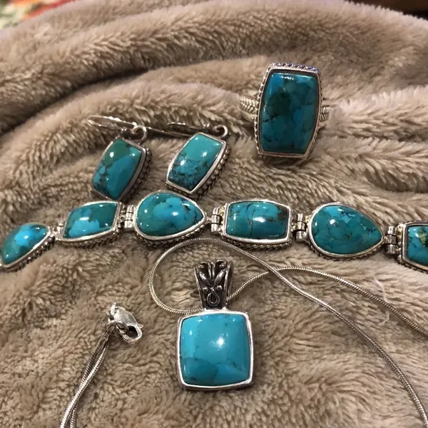 Barse Turquoise Sterling Silver Necklace Earrings Bracelet Ring Rope Accent Set - Image 16