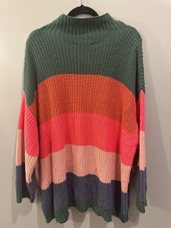 American Eagle Striped Chunky Knit High Neck Colorful Sweater - Image 3