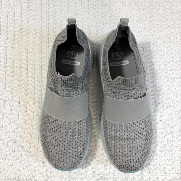 Athletic Works Slip On Sneakers‎ Gray Knit Odor Control Walking Shoes New 7.5 - Image 4