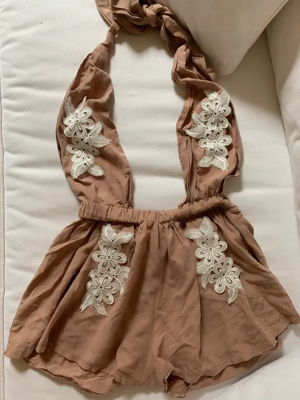 Deep V Romper Tan - Image 5