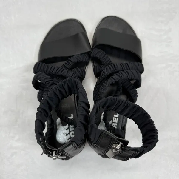 Sorel Gladiator Sandals Ruched Straps Back Zipper Black Leather Size‎ 6.5 - Image 6