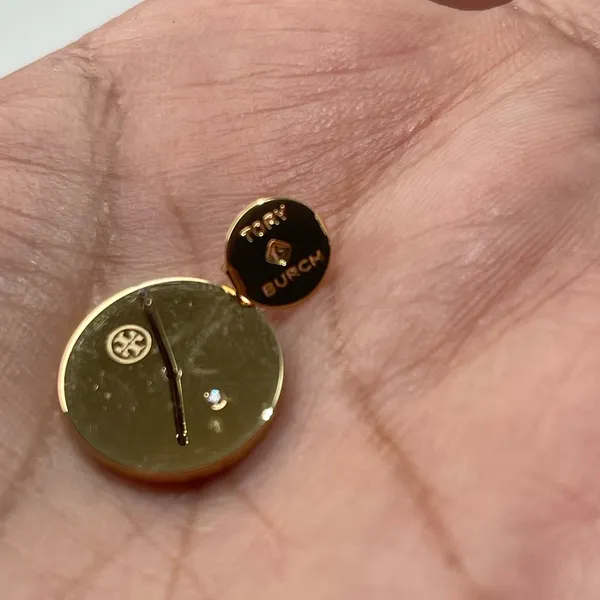 Tory Burch Black & Gold Tone Logo Stud Earrings Butterfly Closure - Image 5