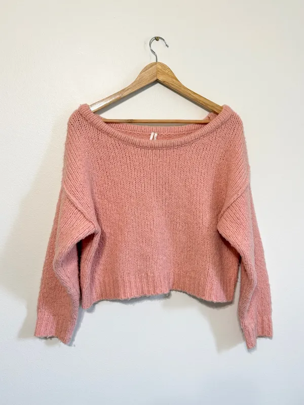 Anthropologie Pink Cropped Sweater Size XS Wool Blend Oversized - Image 2