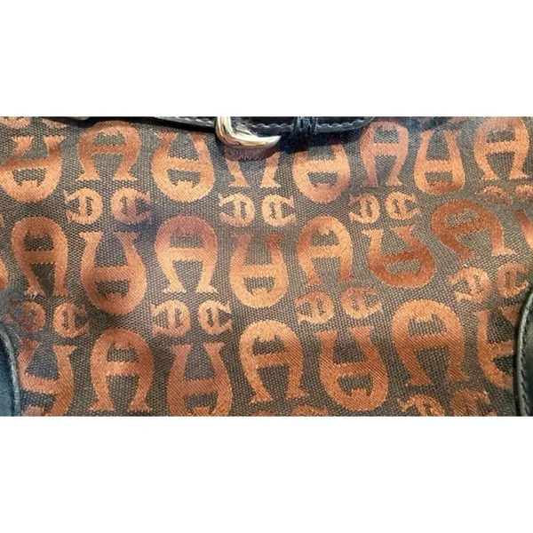 Etienne Aigner Brown Black Logo Canvas Shoulder Bag Monogram Purse - Image 3