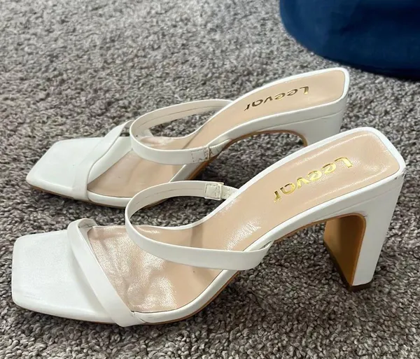 White Strappy Heels Size 5 - Image 5