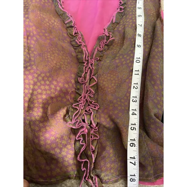 Y2K Silk Floral Fairy Top S Silk Ruffled Romantic Coquette Boho Hippie Celestial - Image 8