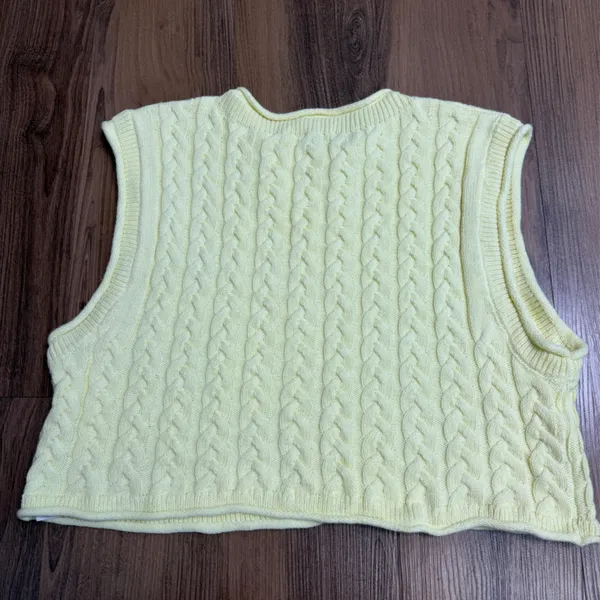 Zara Vest Cable Knit Yellow Fisherman Sweater Vest Tank Top Fall Chunky‎ Preppy - Image 6