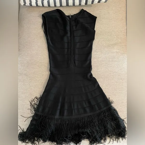 French‎ Connection Belle Époque Dress Fringe Size 2 Black Bondage - Image 5