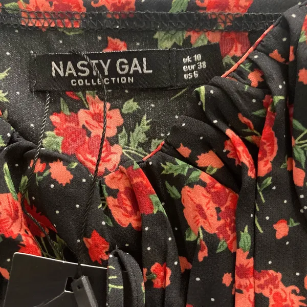 NWT Nasty Gal Bright Floral Ruched Bust Tie Shoulder Mini Dress Size 6 - Image 5