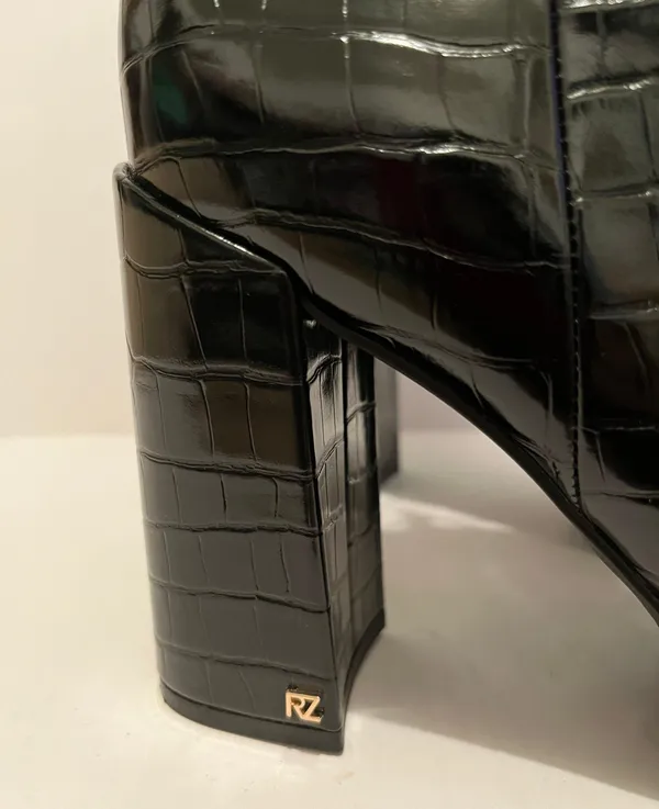 Maya Black Croc Embossed  Platform Boot - Image 4