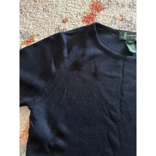 Lauren Ralph Lauren 100% Silk Short Sleeve Knit Top Black Old Money Small - Image 2