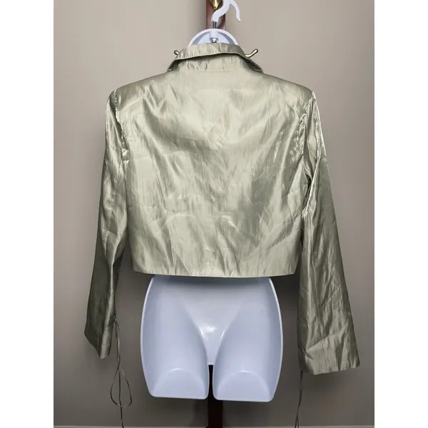 Nasty Gal Satin Cropped Blazer Size 4 Mint Shimmer New With Tag - Image 4