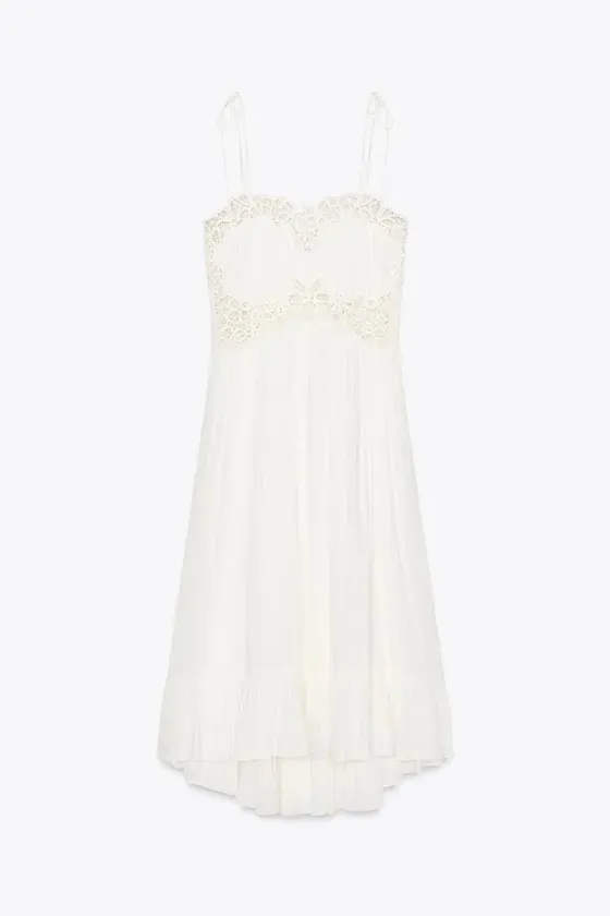 Zara White Lace Cotton Flowy Summer Bohemian Midi Dress - Image 7