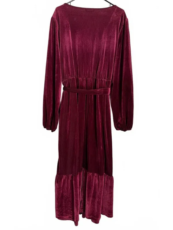 Bloomchic NEW Corduroy Dress Size 26 Red Maroon Flare Trumpet Pleated Coquette - Image 2
