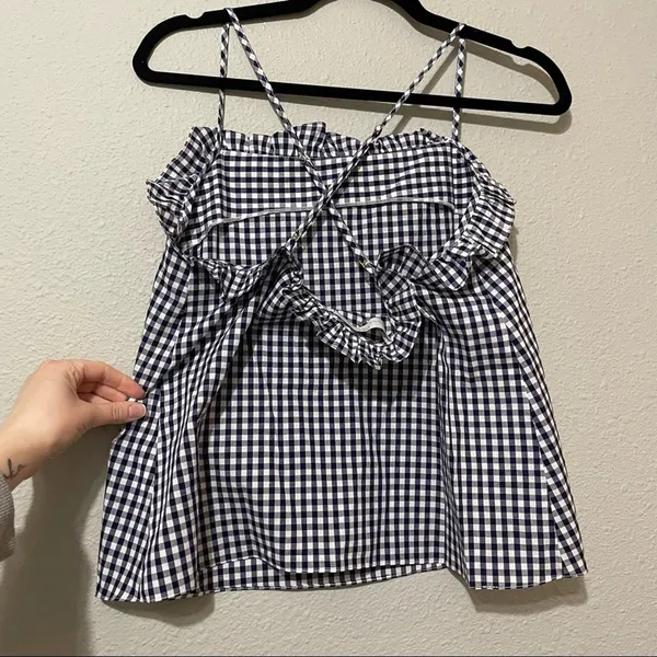 Amanda Uprichard Blue & White Gingham Ruffled Tank Top Blouse S - Image 6