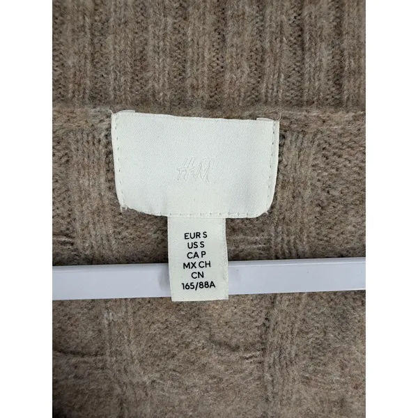 H&M Womens Cardigan Taupe Cable Knit Cropped Gold Button‎ Small - Image 5