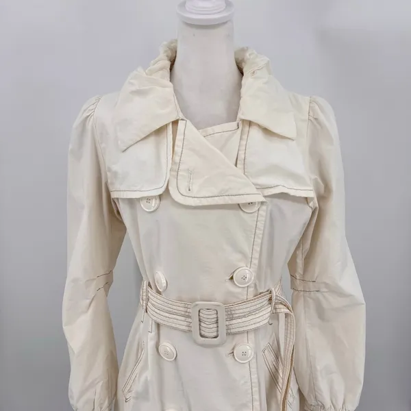 Esprit Trench Coat Ivory Cream Double Breasted Belted Y2K Waterproof Medium - Image 4