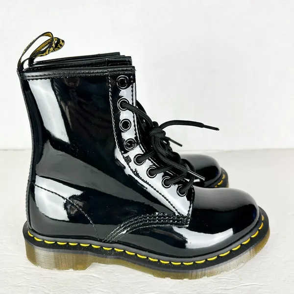 Dr Martens Women's 1460 Patent Leather Lace Up Boots Size 7 NWOB Black - Image 2