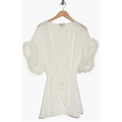 In‎ Bloom by Jonquil Faux Fur Trim Chiffon Robe Wrap, White, Medium/Large NWT - Image 5